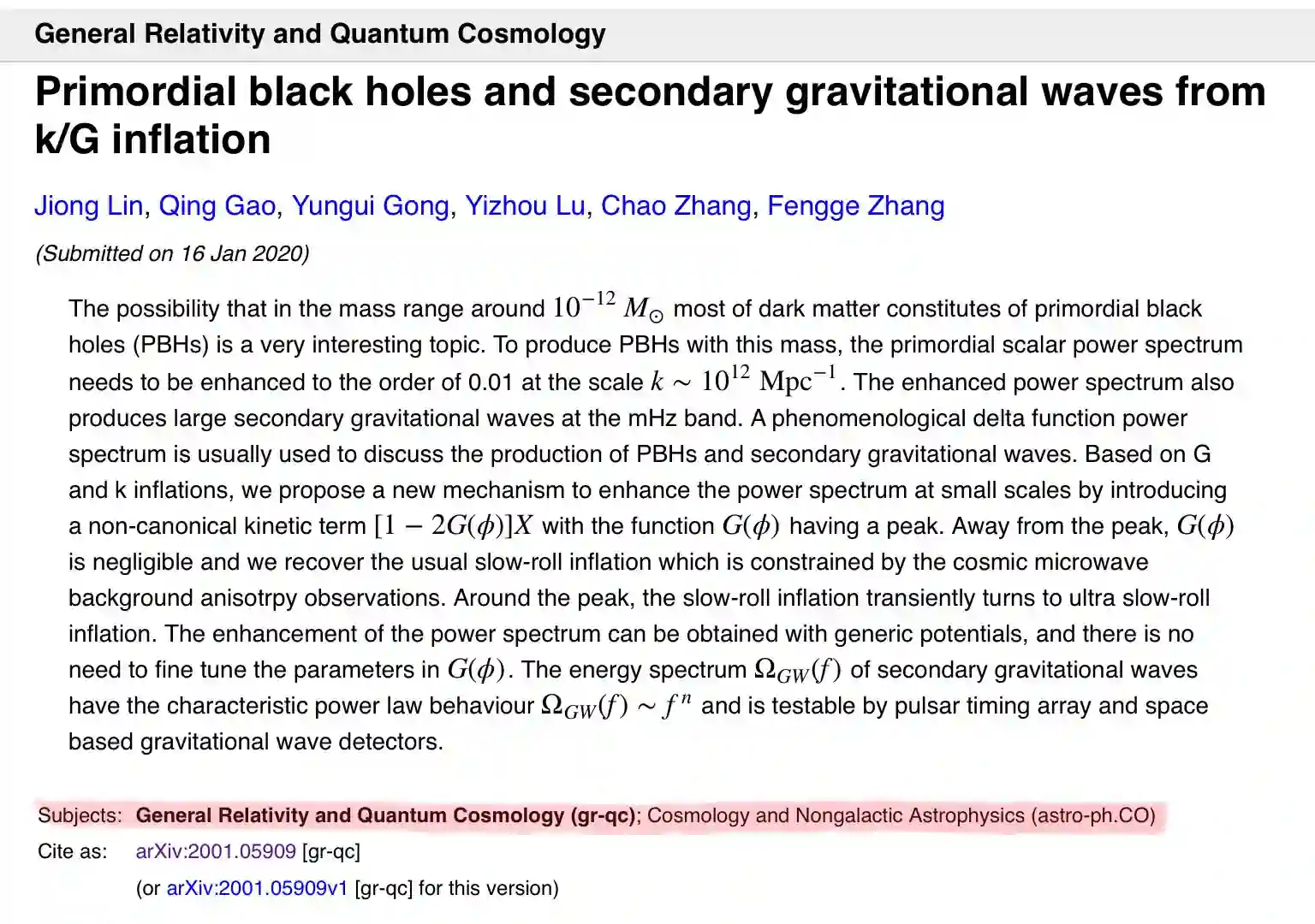 Example of an arXiv entry