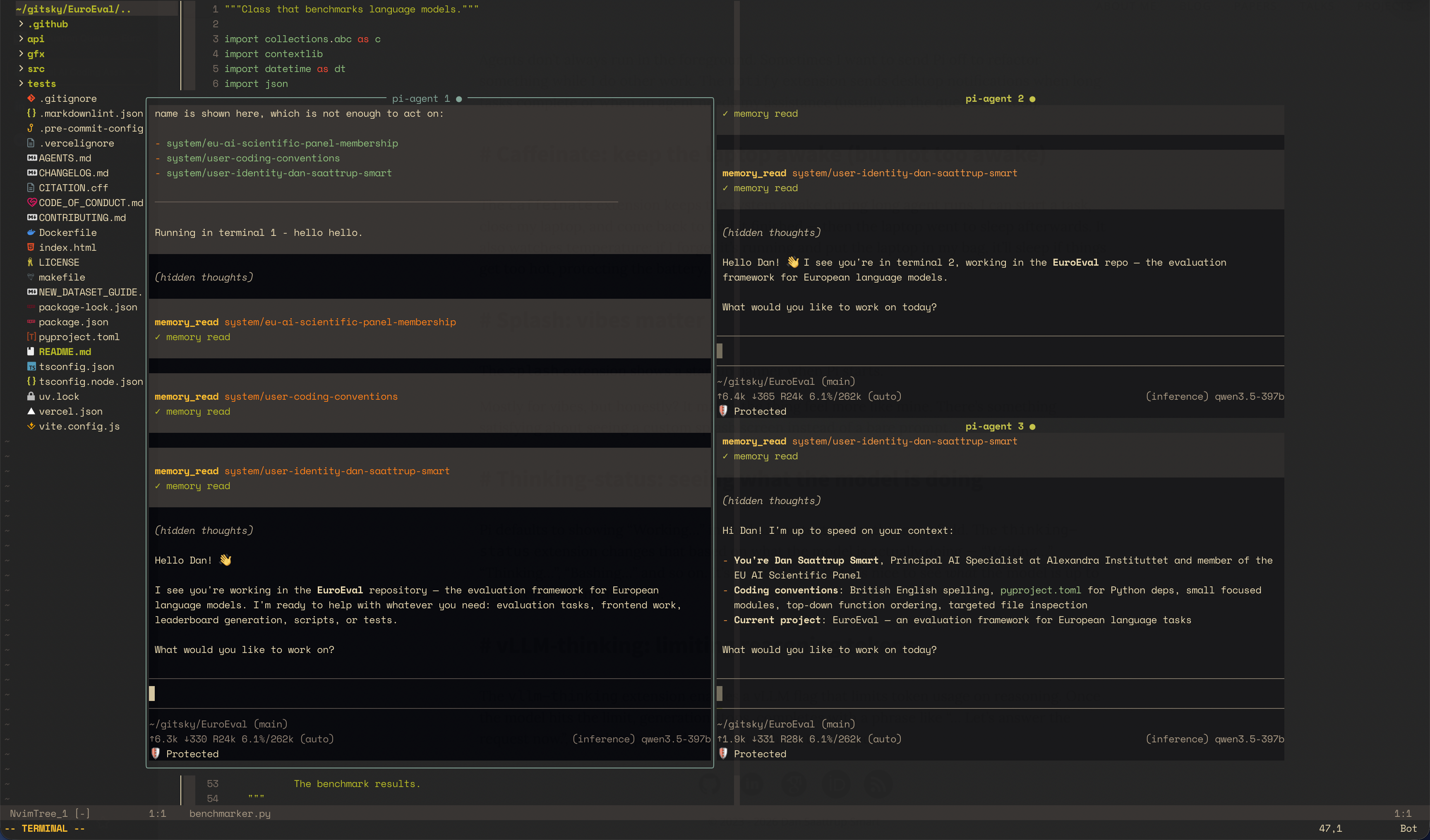 Pi agent running in Neovim