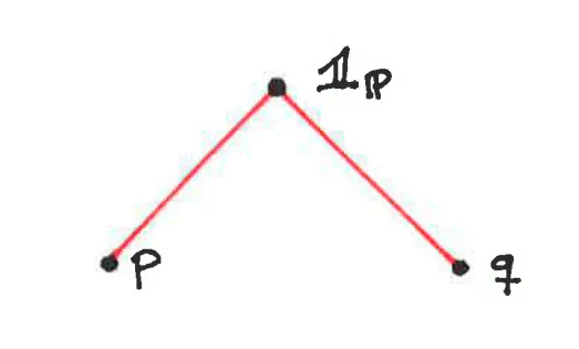 a diagram of a forcing with a single root element and two leaves, p and q